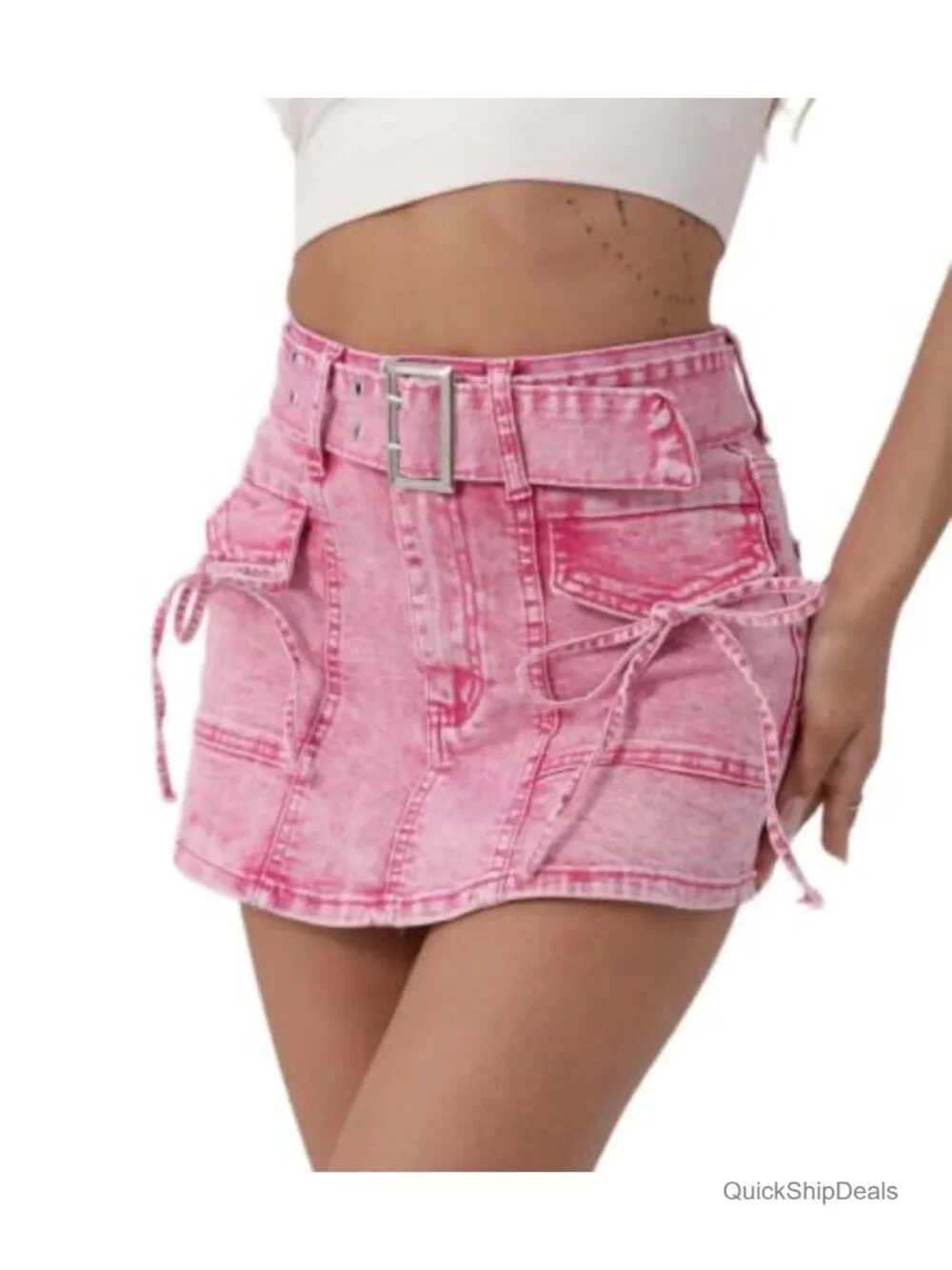 Women's High Waisted Denim Skort with Belt Stretch Jean Shorts Skirt
